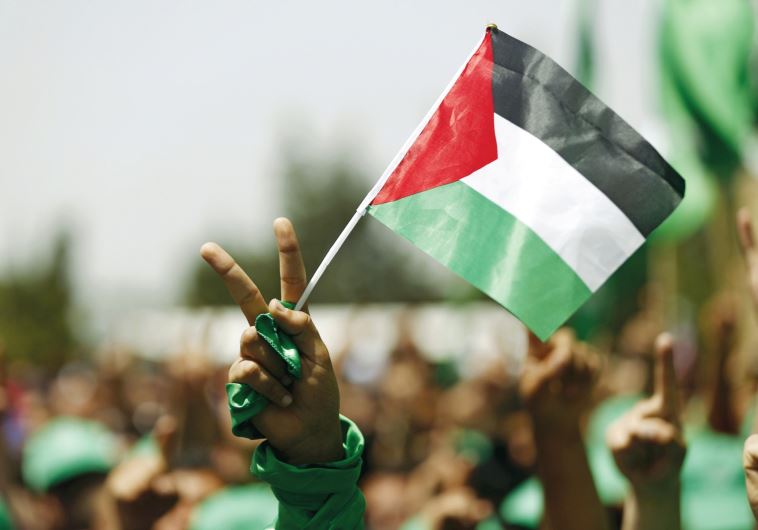 Palestinian flag being held by demonstrator. (Photo by: Reiuters)