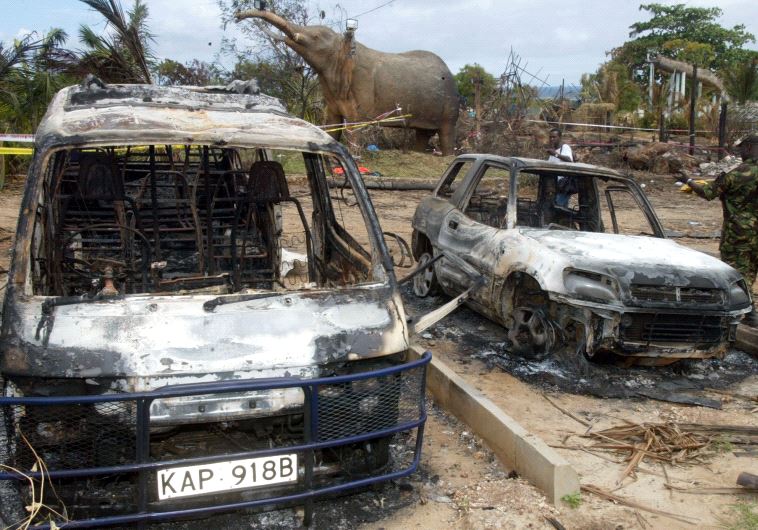 Burned cars in the deadly Paradise hotel terror attack in Mombasa, Kenya  
