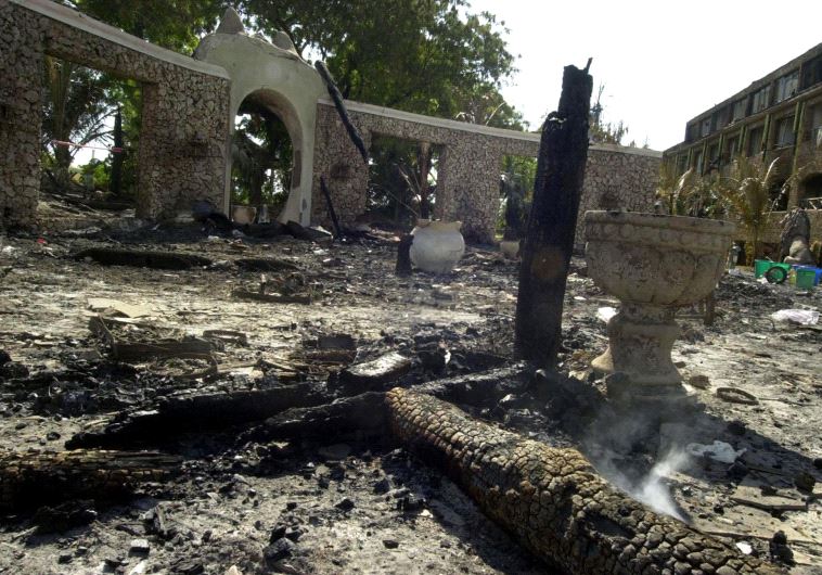 Charred remains of the Israeli owned Paradise hotel in Mombasa, Kenya 