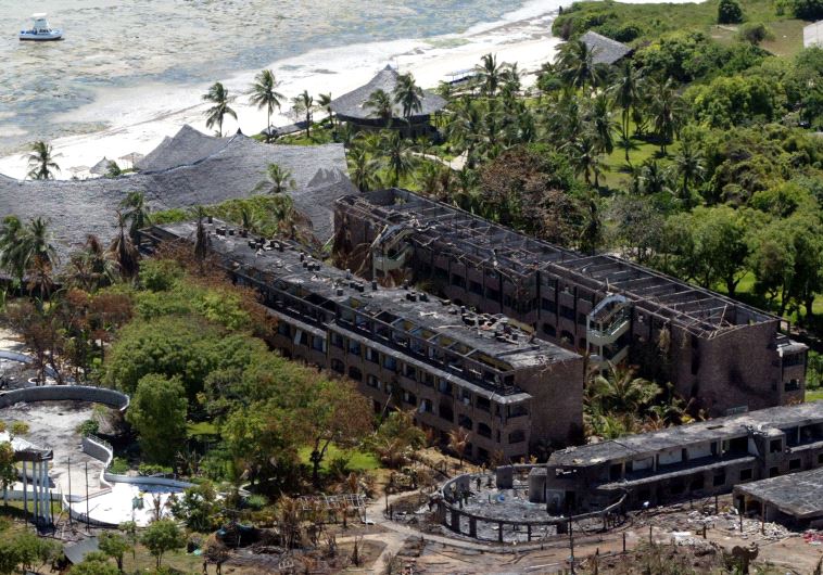 Aerial view of the Israeli owned Paradise hotel in Mombasa, Kenya following a deadly terror attack in 2002