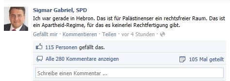 Screenshot of a Facebook post by Sigmar Gabriel. Credit: Screenshot/Facebook