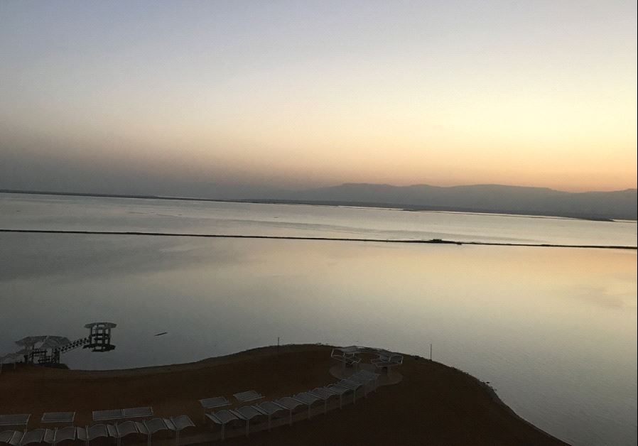 A view of the Dead Sea and Ein Bokek promenade at sunrise. Credit: Seth J. Frantzman